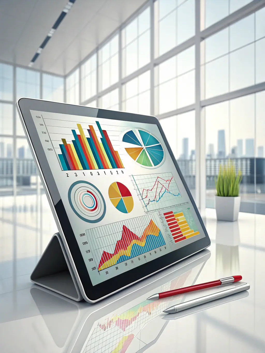 A consultant is presenting a digital marketing strategy on a tablet to a client, showcasing data-driven insights.
