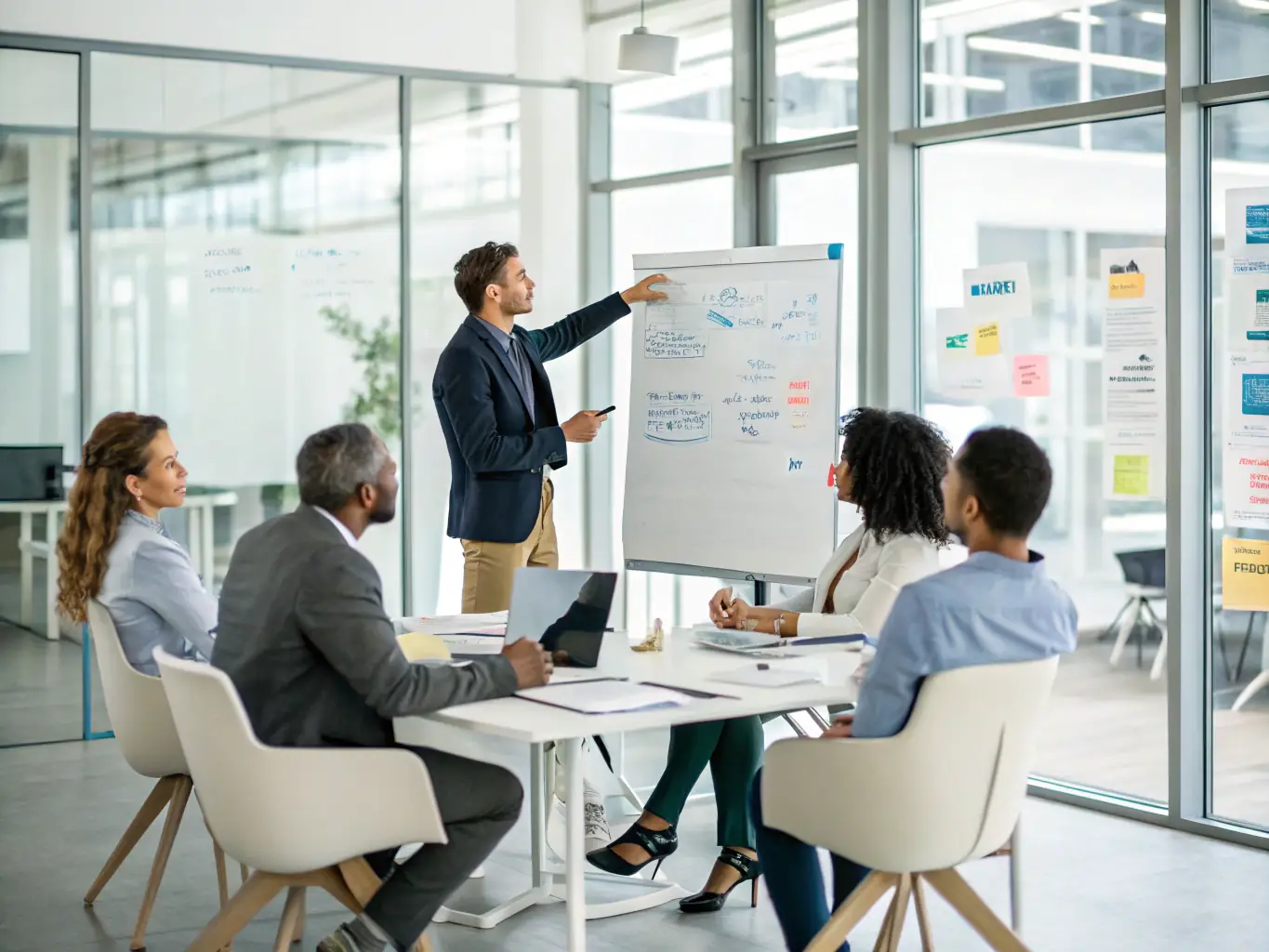 An image showing a consultant facilitating a workshop with a client team, focusing on process optimization and efficiency improvements.