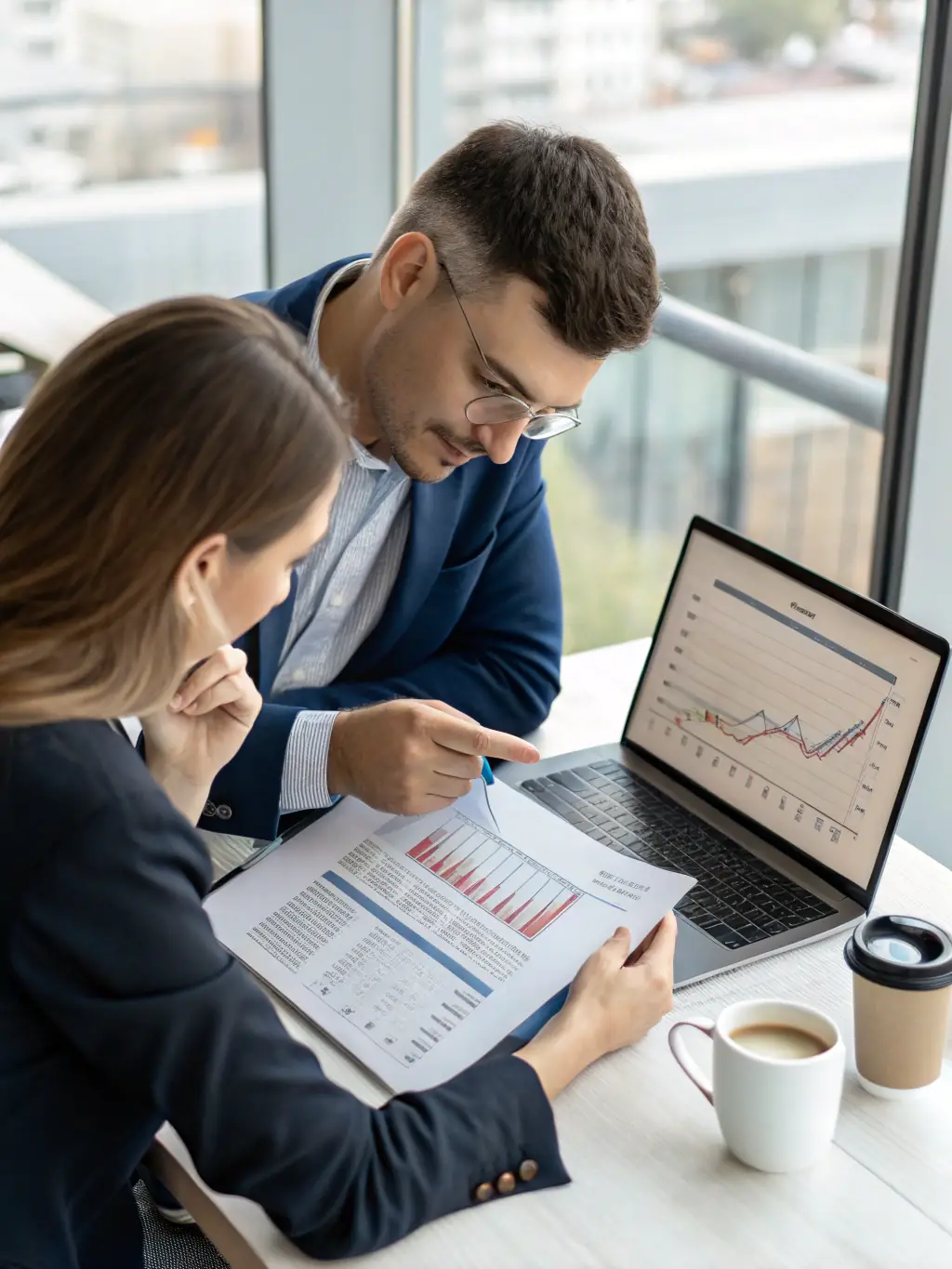 A consultant working with a client to optimize their business processes, using flowcharts and diagrams to illustrate improvements and efficiencies.